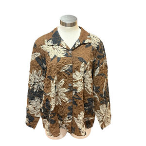 Habitat Clothes To Live In Top Brown Floral Textured Shirt Button Up Sz XL